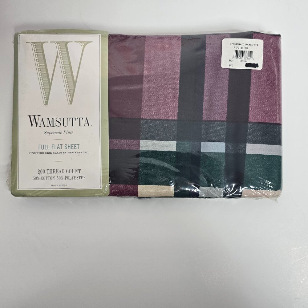 Wamsutta Tyler Plaid Hunter Full Flat Sheet Supercale Plus 81 x 96 NEW 200 Threa